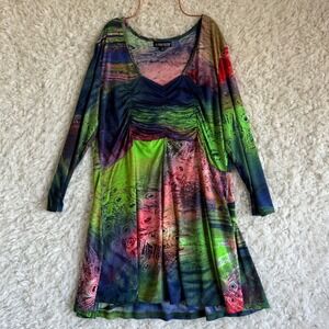 The Pyramid Collection Dress 3/4 Sleeve Peacock Psychedelic Multicolor Size XL